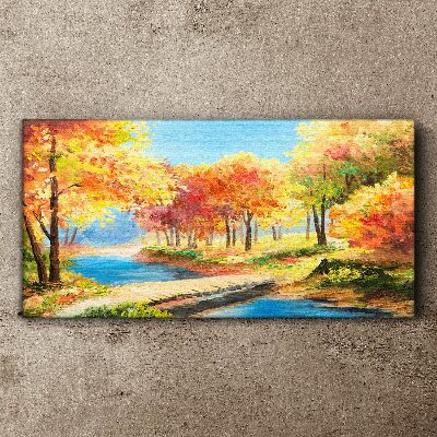 Autumn alley by the river Print on canvas