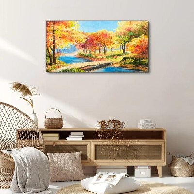 Autumn alley by the river Print on canvas