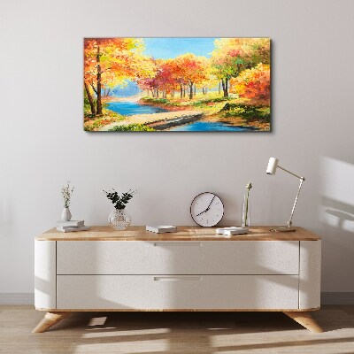 Autumn alley by the river Print on canvas