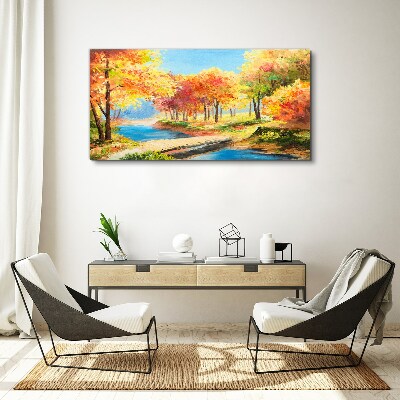 Autumn alley by the river Print on canvas