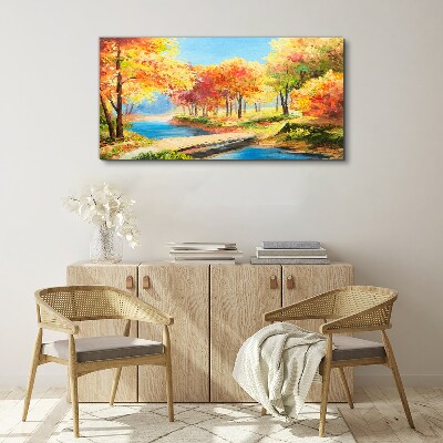 Autumn alley by the river Print on canvas