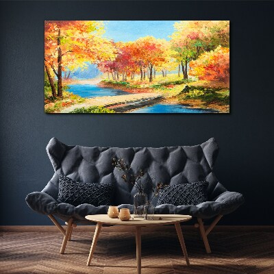 Autumn alley by the river Print on canvas