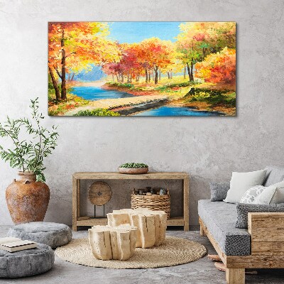 Autumn alley by the river Print on canvas
