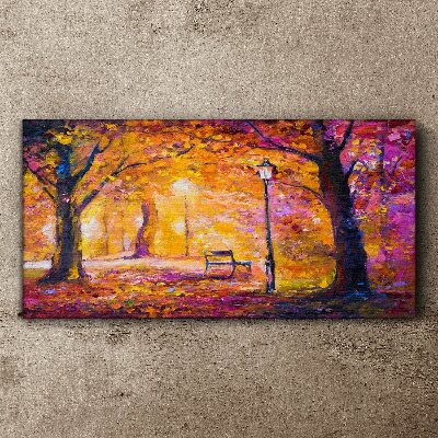 Forest park bench tree light Canvas Wall art