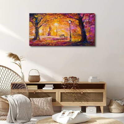 Forest park bench tree light Canvas Wall art