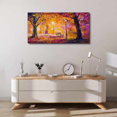 Forest park bench tree light Canvas Wall art