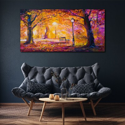 Forest park bench tree light Canvas Wall art