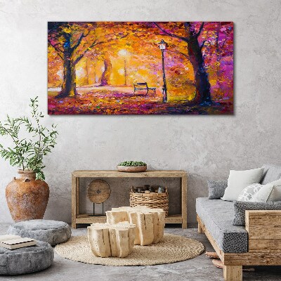 Forest park bench tree light Canvas Wall art