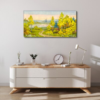 Spring landscape with trees Canvas wall art