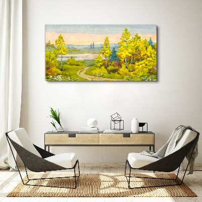 Spring landscape with trees Canvas wall art