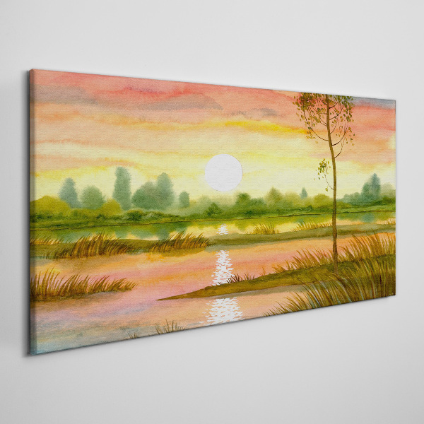 Sunset over a quiet river Print on canvas
