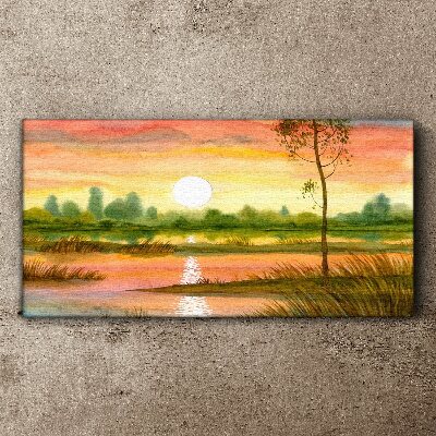 Sunset over a quiet river Print on canvas