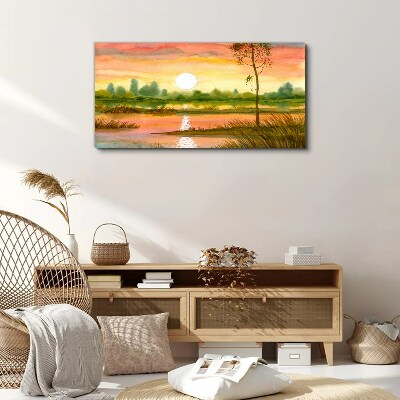 Sunset over a quiet river Print on canvas