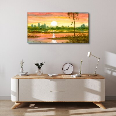 Sunset over a quiet river Print on canvas