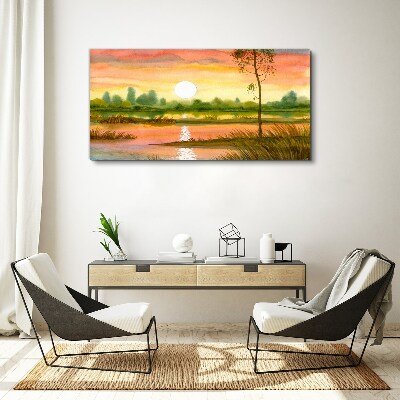 Sunset over a quiet river Print on canvas
