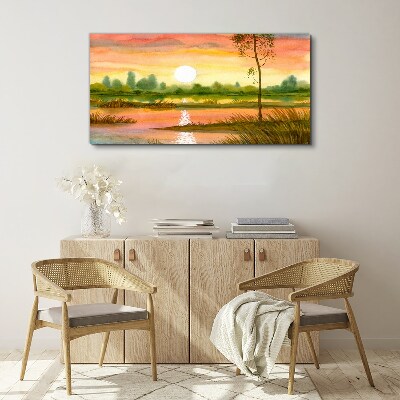 Sunset over a quiet river Print on canvas