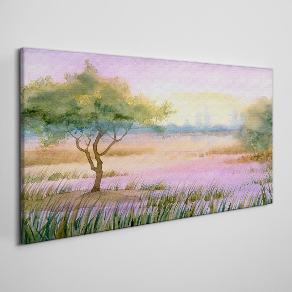 Morning landscape with a tree Print on canvas