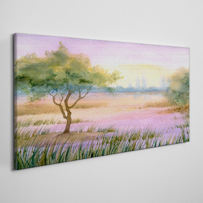 Morning landscape with a tree Print on canvas