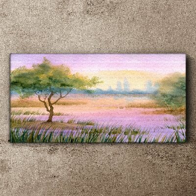 Morning landscape with a tree Print on canvas