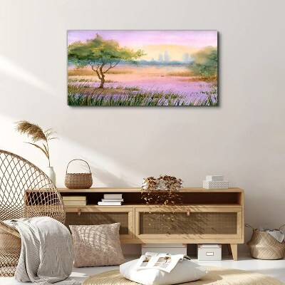Morning landscape with a tree Print on canvas