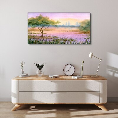 Morning landscape with a tree Print on canvas