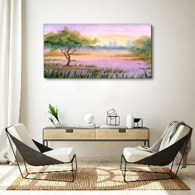 Morning landscape with a tree Print on canvas
