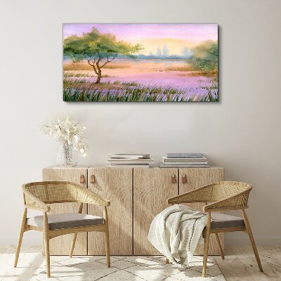 Morning landscape with a tree Print on canvas