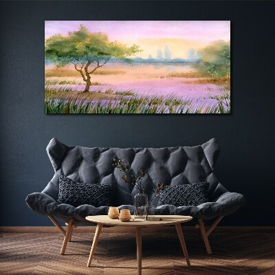 Morning landscape with a tree Print on canvas