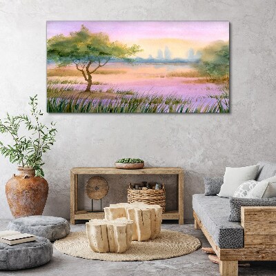 Morning landscape with a tree Print on canvas
