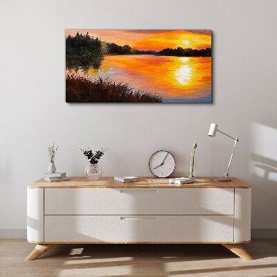 Sunset over the lake Print on canvas