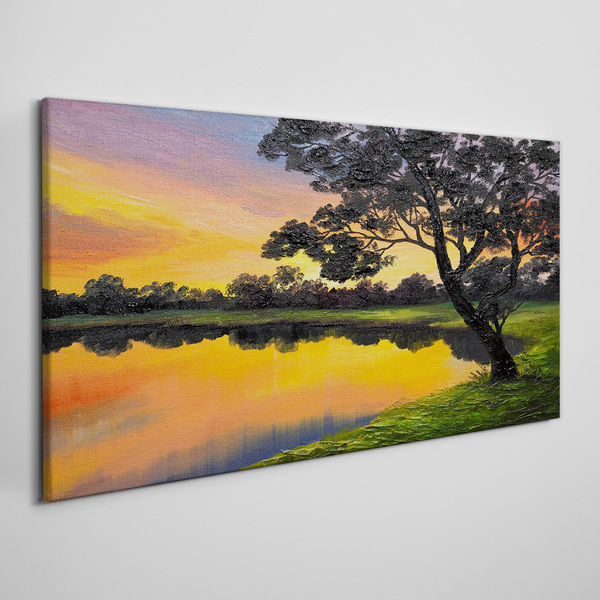 Sunset over the lake Canvas wall art