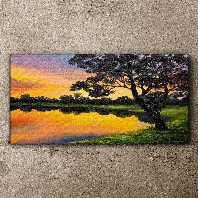 Sunset over the lake Canvas wall art