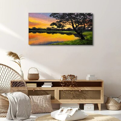 Sunset over the lake Canvas wall art