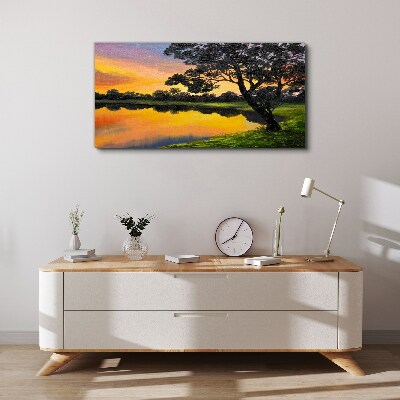 Sunset over the lake Canvas wall art