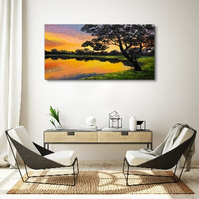 Sunset over the lake Canvas wall art
