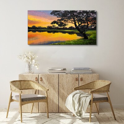 Sunset over the lake Canvas wall art