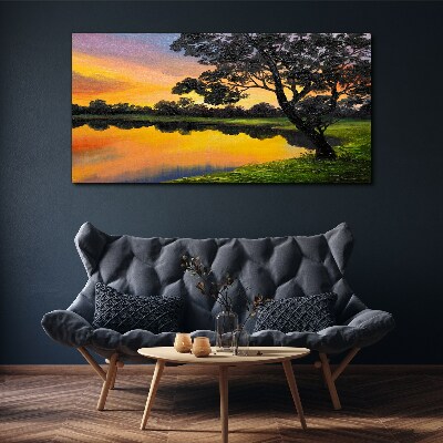 Sunset over the lake Canvas wall art