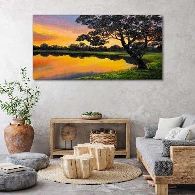 Sunset over the lake Canvas wall art