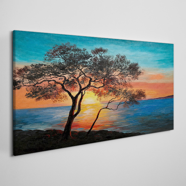 Sunset over the lake Canvas wall art