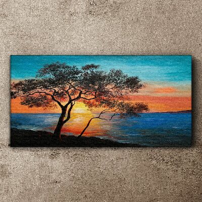 Sunset over the lake Canvas wall art