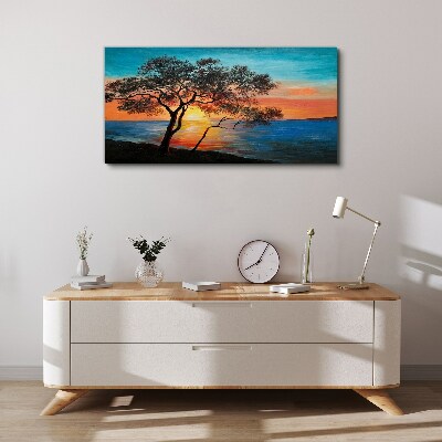 Sunset over the lake Canvas wall art