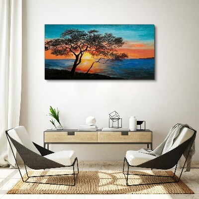 Sunset over the lake Canvas wall art