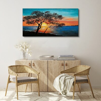 Sunset over the lake Canvas wall art