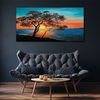 Sunset over the lake Canvas wall art
