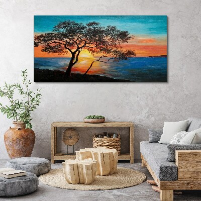 Sunset over the lake Canvas wall art