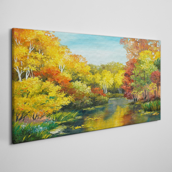 Golden autumn by the lake Print on canvas