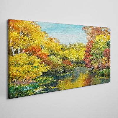 Golden autumn by the lake Print on canvas
