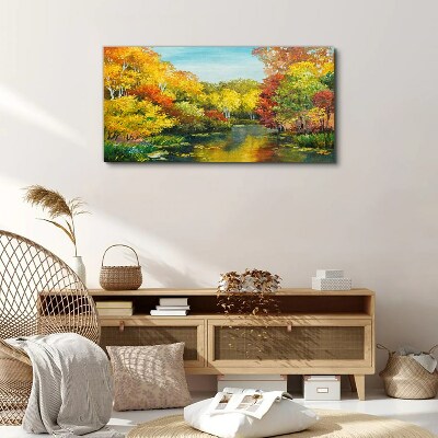Golden autumn by the lake Print on canvas