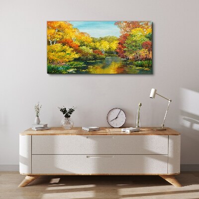 Golden autumn by the lake Print on canvas