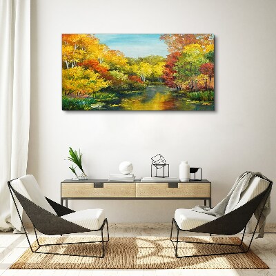 Golden autumn by the lake Print on canvas